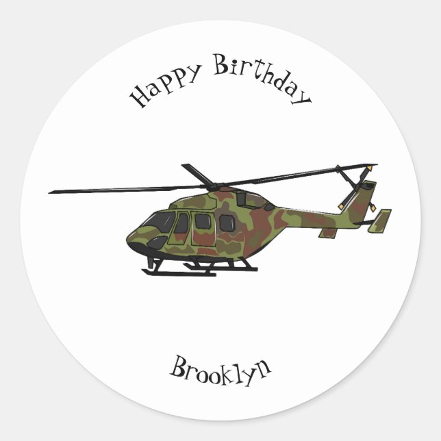 Army helicopter cartoon illustration  classic round sticker (Front)