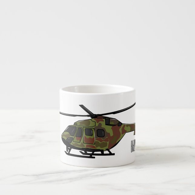 Army helicopter cartoon illustration  espresso cup (Front)