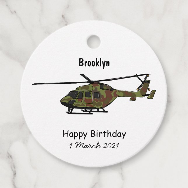 Army helicopter cartoon illustration  favour tags (Front)