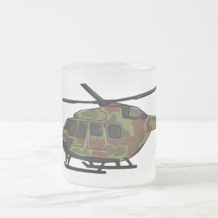 Army helicopter cartoon illustration  frosted glass coffee mug