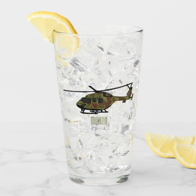 Army helicopter cartoon illustration  glass (Front Ice)