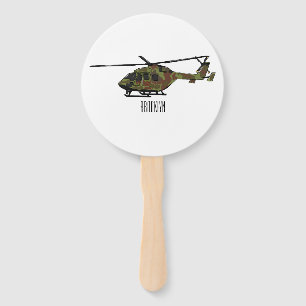 Army helicopter cartoon illustration  hand fan