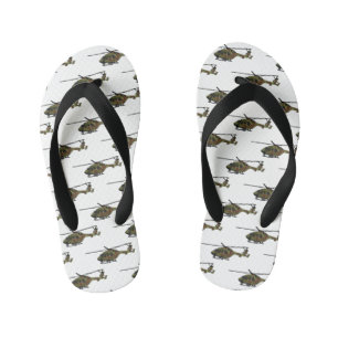 Army helicopter cartoon illustration kid's flip flops