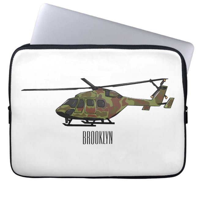 Army helicopter cartoon illustration  laptop sleeve (Front)