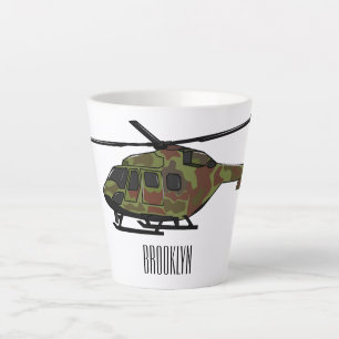 Army helicopter cartoon illustration latte mug
