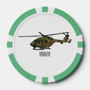Army helicopter cartoon illustration  poker chips