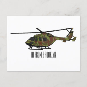 Army helicopter cartoon illustration  postcard