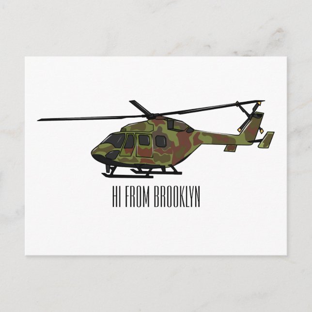 Army helicopter cartoon illustration  postcard (Front)