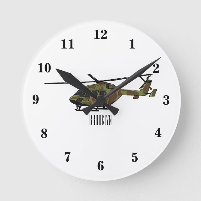 Army helicopter cartoon illustration  round clock (Front)