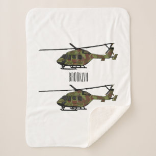 Army helicopter cartoon illustration  sherpa blanket