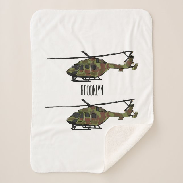 Army helicopter cartoon illustration  sherpa blanket (Front)