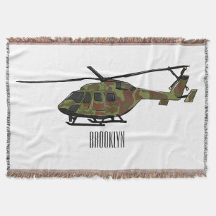 Army helicopter cartoon illustration  throw blanket
