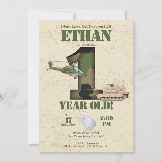 Army Invitation - 1st Birthday Invitation (Front)