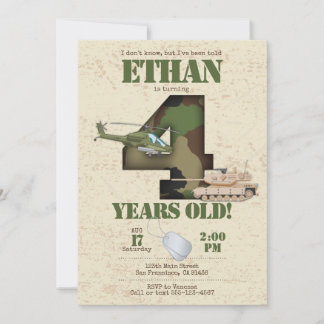 Army Invitation - 4th Birthday Invitation