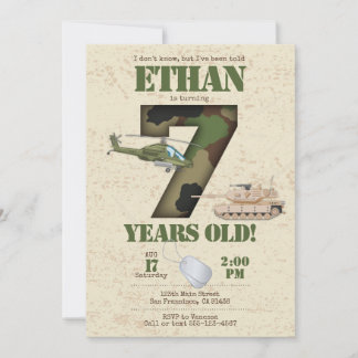 Army Invitation - 7th Birthday Invitation