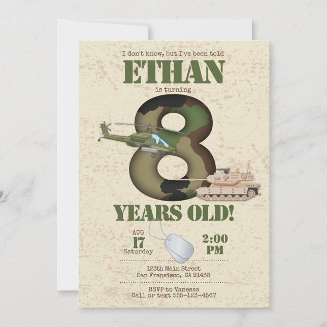 Army Invitation - 8th Birthday Invitation (Front)