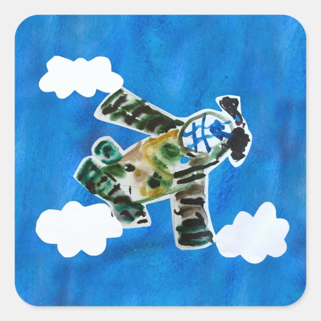 Army Jet "Art by Kids" Square Sticker (Front)