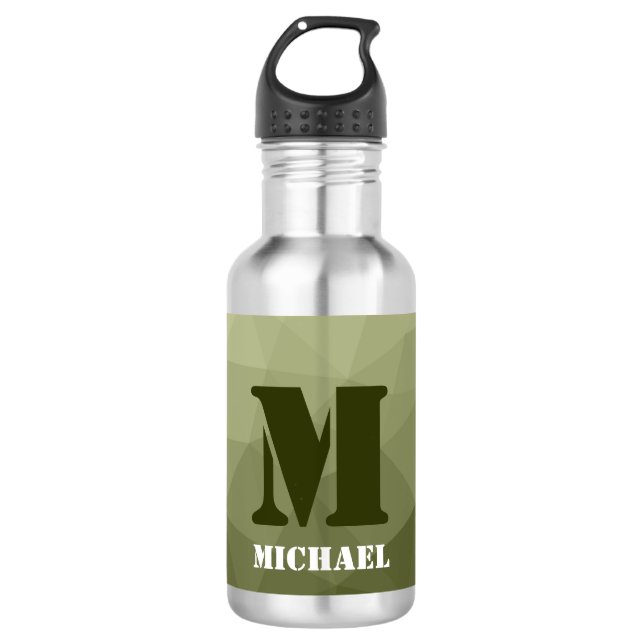 Army light green geometric mesh pattern Monogram 710 Ml Water Bottle (Front)