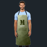 Army light green geometric mesh pattern Monogram Apron<br><div class="desc">Monogram Personalise with your custom initial and name. Army green gradient geometric mesh pattern triangles ombre. 
Triangle geometric mesh with light dark grey green ombre gradient. 
military,  army,  pattern,  ombre,  mesh,  triangles,  geometry,  geometric,  gradient,  cool,  triangle,  green</div>