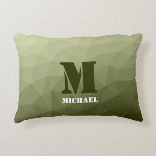 Army light green geometric mesh pattern Monogram Decorative Cushion
