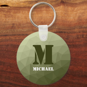 Army light green geometric mesh pattern Monogram Key Ring