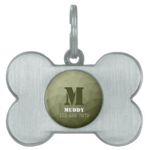 Army light green geometric mesh pattern Monogram Pet ID Tag