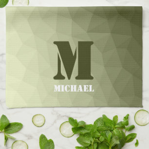 Army light green geometric mesh pattern Monogram Tea Towel