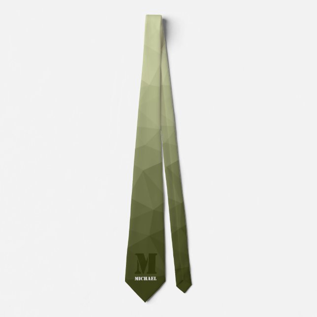 Army light green geometric mesh pattern Monogram Tie (Front)