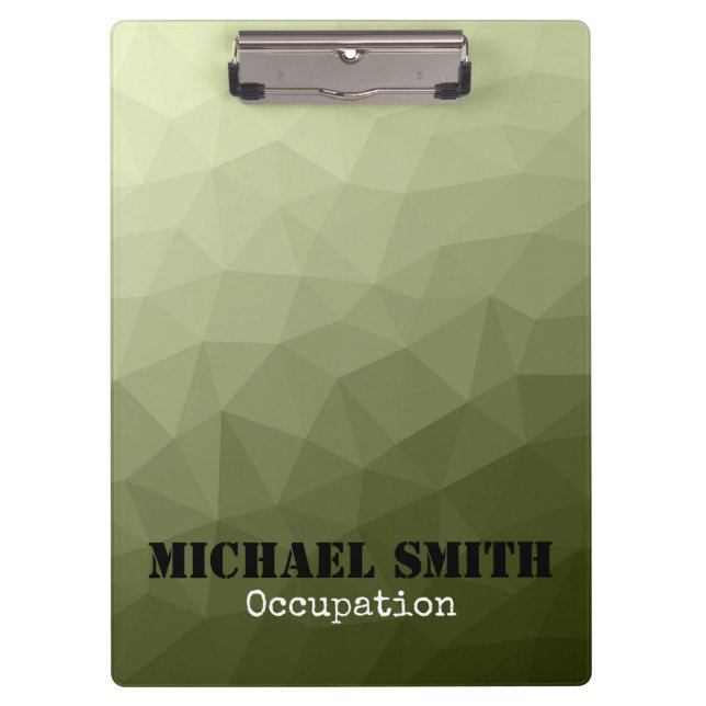 Army light green geometric mesh pattern Your name Clipboard (Front)