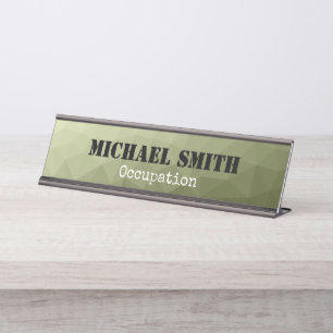 Army light green geometric mesh pattern Your name Desk Name Plate