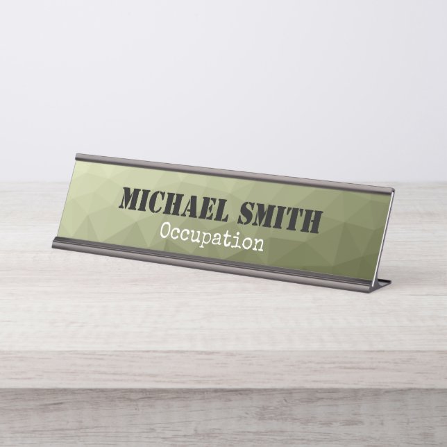 Army light green geometric mesh pattern Your name Desk Name Plate (Front)