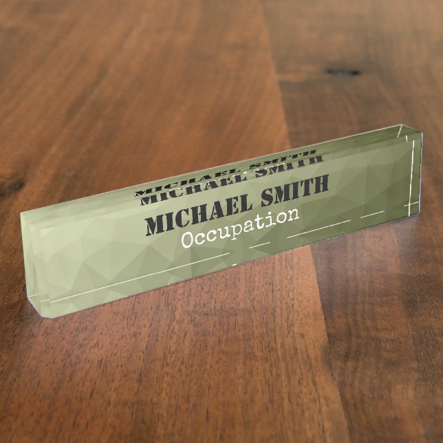Army light green geometric mesh pattern Your name Nameplate (Side)