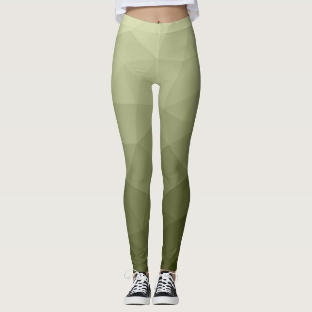 Army light green gradient geometric mesh pattern leggings (Front)