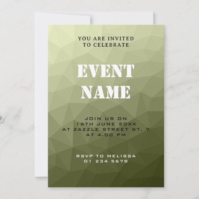 Army light green gradient geometric party event invitation (Front)