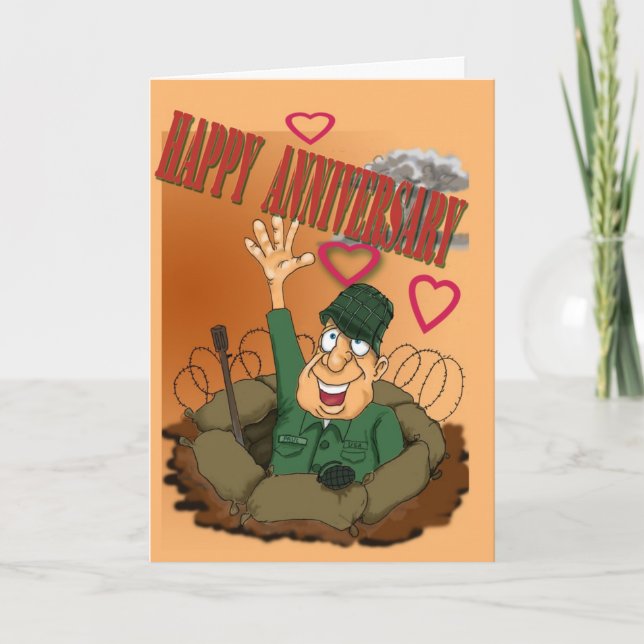 Army Man waiving Happy Anniversary Card (Front)