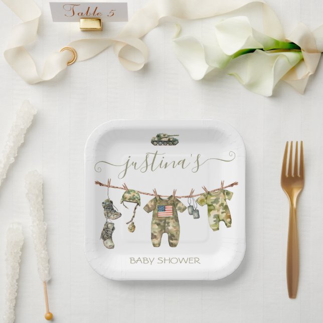 Army Military Baby Shower Clothesline Paper Plate (Wedding)