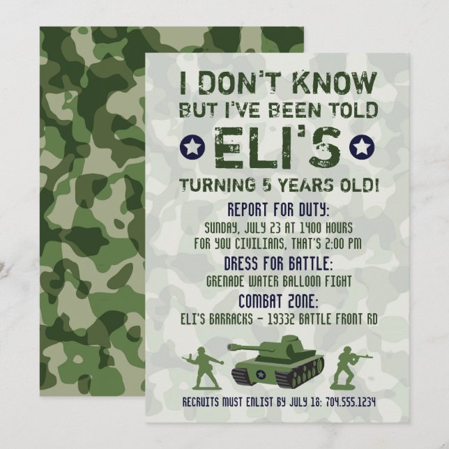 Army Military Birthday Invitation (Front/Back)