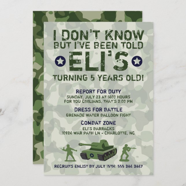 Army Military Birthday Party Invitation (Front/Back)