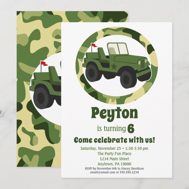Army Military Camo Boys Birthday Party Invitation (Front/Back)