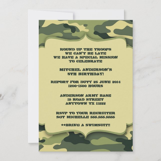 Army Military Camouflage Birthday Party Invite (Front)