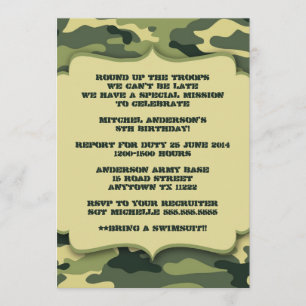 Army Military Camouflage Birthday Party Invite