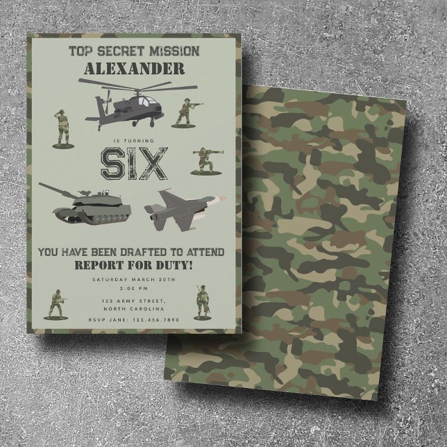 Army Military Camouflage Green Camo Birthday Invitation (Army Military Camouflage Green Camo Birthday Invitation)