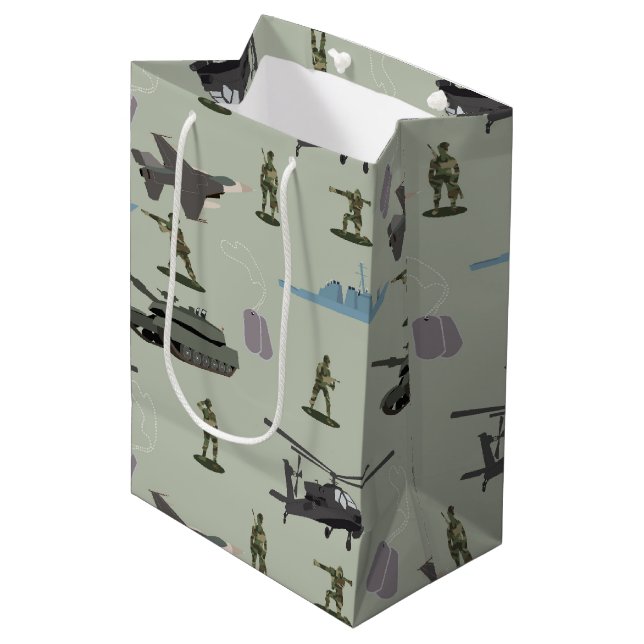 Army Military Camouflage Green Camo Birthday Medium Gift Bag (Front Angled)