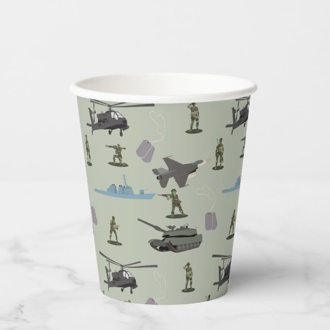 Army Military Camouflage Green Camo Birthday Paper Cups (Front)