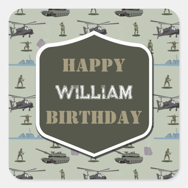 Army Military Camouflage Green Camo Birthday Square Sticker (Front)