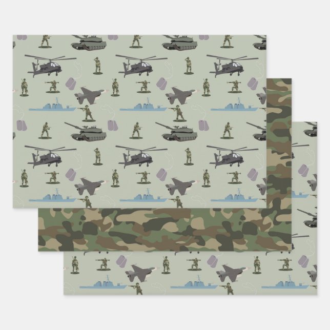 Army Military Camouflage Green Camo Birthday Wrapping Paper Sheet (Set)
