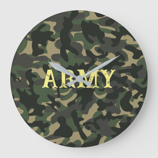 Army military camouflage green large clock (Front)