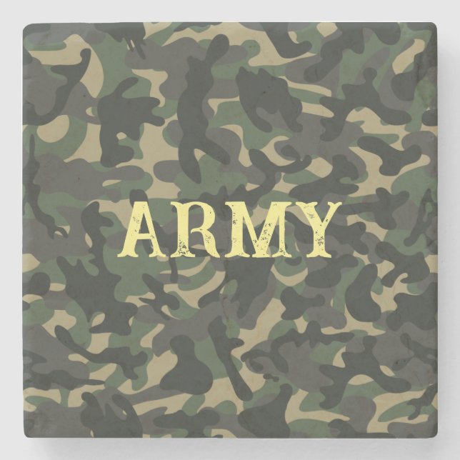 Army military camouflage green stone coaster (Front)