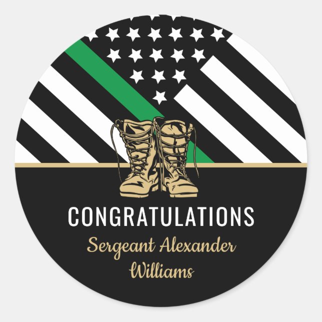 Army Military Retirement Thin Green Line Flag Classic Round Sticker (Front)