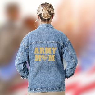 Army Mum Heart Shaped Flag Gold Typography Denim Jacket